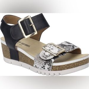 Josef Seibel Black & Snake-Print Quinn 02 Wedge Sandals Size EU 40 or US 9